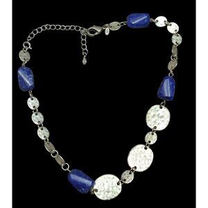 Premier Designs Brutalist Blue And Silver Tone Beaded Necklace